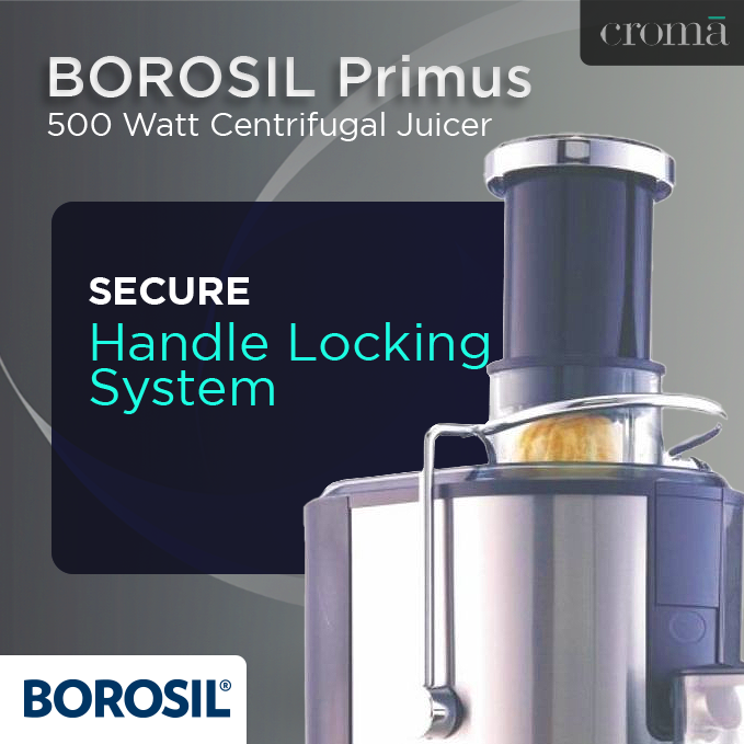 Buy Borosil Primus 500 Watt Centrifugal Juicer 18000 RPM Pure Copper Motor Silver Cloud Online Croma